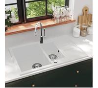 vidaXL Évier de cuisine Granit Double lavabo Blanc