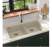 Evier de cuisine vidaXL Evier de cuisine Granit Double lavabo Beige