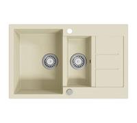 vidaXL Évier de cuisine Granit Double lavabo Beige
