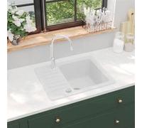 vidaXL Évier de cuisine 144861 – Encastré réversible avec égouttoir et trou pour robinet – Blanc