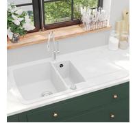 vidaXL Évier de cuisine Granit Double lavabo Blanc