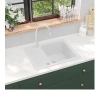 vidaXL Évier de cuisine 144861 – Encastré réversible avec égouttoir et trou pour robinet – Blanc
