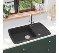vidaXL Évier de cuisine en granit bac unique encastré réversible Noir