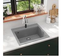 vidaXL Évier de cuisine en granit – Bac unique – Gris