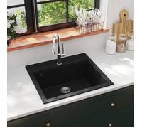 vidaXL Évier de cuisine en granit Bac unique Noir