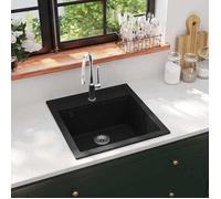 vidaXL Évier de Cuisine en Granit Bac Unique Noir Maison Décor de Cuisine 142948