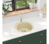vidaXL évier de cuisine en granit baignoire simple ronde beige