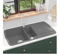 vidaXL Évier de cuisine en granit double bac Gris