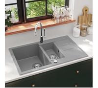 vidaXL Évier de cuisine en granit Double bac Gris