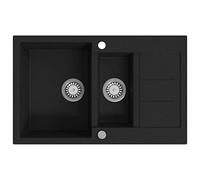 vidaXL Évier de Cuisine en Granit Double Bac Noir Décoration Cuisine Maison 142950