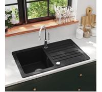 vidaXL Évier de cuisine 141669 – en granite, égouttoir réversible, lave-main – Noir