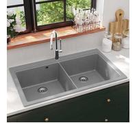 vidaXL Évier de cuisine encastrable à 2 bacs blanc gris Évier à encastrer 141676