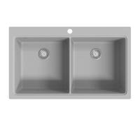 Évier de cuisine encastrable à 2 bacs en granite blanc gris