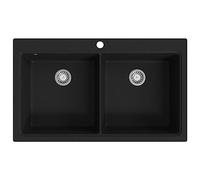 vidaXL Évier de Cuisine Encastrable à 2 Bacs en Granite Noir Lave-main Lavabo 141675