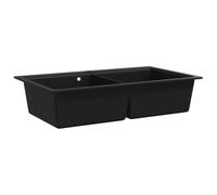 vidaXL Évier de Cuisine Encastrable à 2 Bacs en Granite Noir Lave-main Lavabo