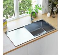 vidaXL Evier de Cuisine Fait à la Main Encastré sans Plomb Résistant à la Corrosion Évier à Vasque Maison Intérieur Acier 145080
