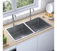 Evier de Cuisine Fait à la Main Lavabo Installation de Cuisine Maison Intérieur Argenté Acier Inoxydable 51522