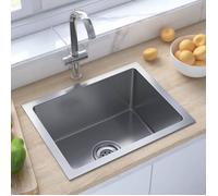 vidaXL Evier de Cuisine Fait à la Main Maison Intérieur Lavabo de Salle de Bain Argenté Acier Inoxydable 51506
