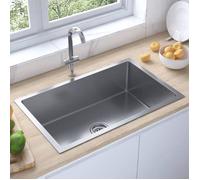 vidaXL Evier de Cuisine Fait à la Main Maison Intérieur Lavabo de Salle de Bain Argenté Acier Inoxydable 51516
