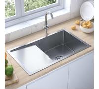 vidaXL Evier de Cuisine Fait à la Main Maison Intérieur Lavabo Installation de Cuisine Argenté Acier Inoxydable 51520