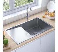 vidaXL Evier de Cuisine Fait à la Main Maison Intérieur Lavabo Installation de Cuisine Argenté Acier Inoxydable 51520