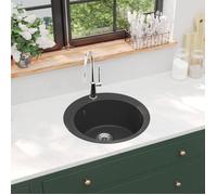 vidaXL Évier de Cuisine Granit Bac Unique Rond Noir Cuvette Lavabo de Cuisine 142956