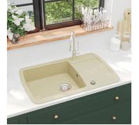 vidaXL Évier de cuisine Granit – Seul lavabo – Beige