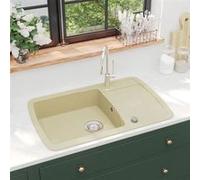 vidaXL Évier de cuisine Granit Seul lavabo Beige Beige G