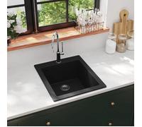 vidaXL Évier de Cuisine Granite Noir Lave-main Lavabo Évier à Encastrer 141672