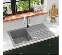 vidaXL Évier de Cuisine Réversible 1 bac Granite Gris avec Égouttoir Lave-main 141670