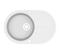 vidaXL Evier de Cuisine Seul Lavabo Ovale Egouttoir Encastré Réversible avec Trou de Montage pour Robinet et Distributeur de Savon Intérieur Maison Granit Blanc
