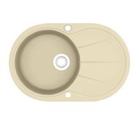 vidaXL Evier de Cuisine Seul Lavabo Ovale Egouttoir Encastré Réversible avec Trou de Montage pour Robinet et Distributeur de Savon Intérieur Maison Granit Beige