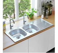 vidaXL Evier Double de Cuisine avec Crépine et Piège Evier Encastré Evier à Double Vasque Intérieur Maison Robuste Acier 145075