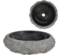 vidaXL Évier Marbre Noir Pierre Naturelle Lavabo Lave-Mains Salle de Bain 142776 Noir G