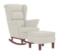 vidaXL Fauteuil à bascule à oreilles – velours crème, pieds en bois massif