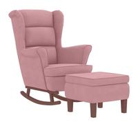 Fauteuil à basculemet houten poten en voetenbank velours roze