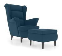 vidaXL Fauteuil à oreilles avec tabouret – Chaise de relaxation, siège de salon bleu velours