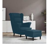 vidaXL Fauteuil à oreilles avec tabouret – Chaise de relaxation, siège de salon bleu velours