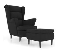 vidaXL Fauteuil à Oreilles avec Tabouret Chaise de Relaxation Siège de Salon Meuble de Salle de Séjour Maison Intérieur Noir