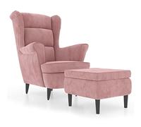 vidaXL Fauteuil à Oreilles avec Tabouret Chaise de Relaxation Siège de Salon Meuble de Salle de Séjour Maison Intérieur Rose Velours