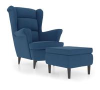 vidaXL Fauteuil à Oreilles avec Tabouret Chaise de Relaxation Siège de Salon Meuble de Salle de Séjour Maison Intérieur Bleu Velours