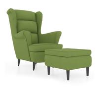 Vidaxl Fauteuil ? Oreilles Avec Tabouret Vert Clair Velours Vert