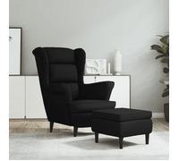 vidaXL Fauteuil à oreilles avec tabouret Noir Velours