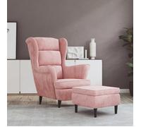 vidaXL Fauteuil à oreilles avec tabouret rose velours 3115935