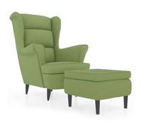 vidaXL Fauteuil à oreilles avec tabouret – Chaise de relaxation en velours – Vert clair