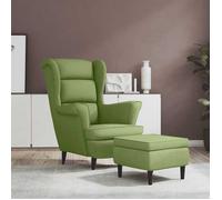 vidaXL Fauteuil à oreilles avec tabouret – Chaise de relaxation en velours – Vert clair