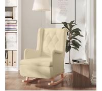 vidaXL Fauteuil et pieds à bascule en bois d'hévéa solide crème Tissu