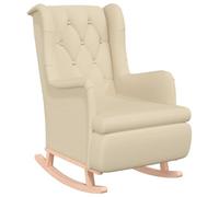 vidaXL Fauteuil avec Pieds à Bascule en Bois d'Hévéa Solide Fauteuil de Relaxation Chaise de Canapé Salon Salle de Séjour Intérieur Crème Tissu