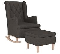 vidaXL Fauteuil avec Pieds à Bascule et Tabouret Chaise à Bascule avec Repose-Pied Meuble de Salon Chambre à Coucher Intérieur Gris Foncé Tissu