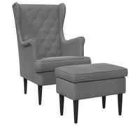 vidaXL Fauteuil avec Pouf 2 pc Gris foncé Velours